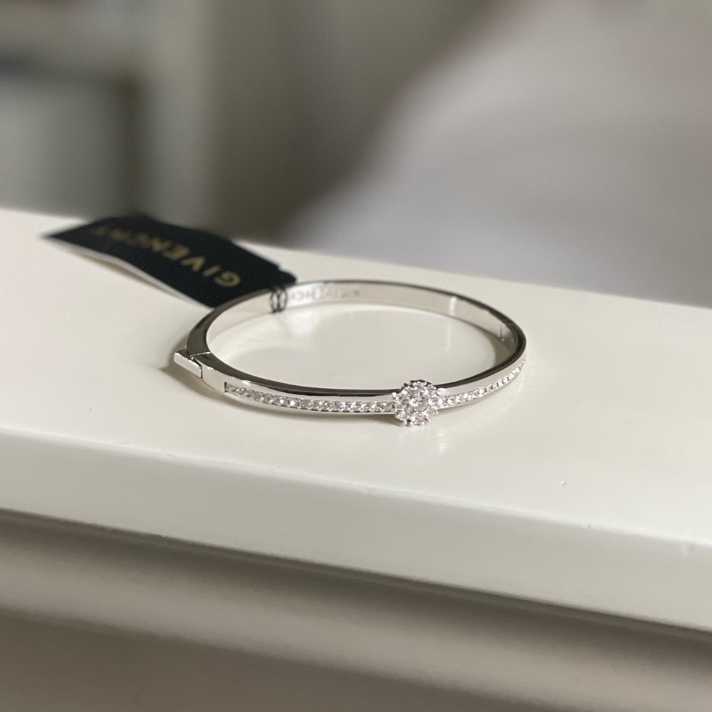 Vintage Givenchy Crystal Flower Hinged Bangle Bracelet